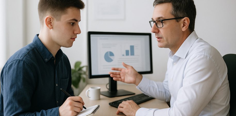 Job Shadowing, A experienced person guides young fellow